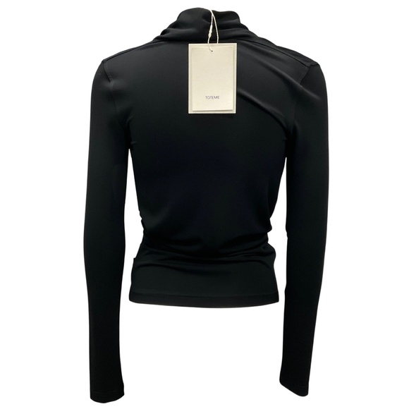 TOTEME BLACK VISCOSE BLEND OVERLAPPED JERSEY TOP - Picture 3 of 5